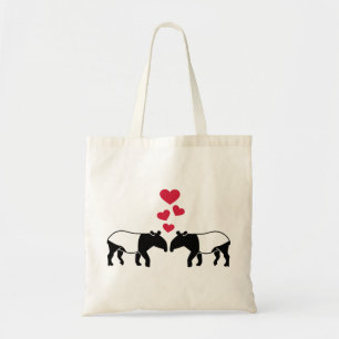 Tapir red hearts love tote bag