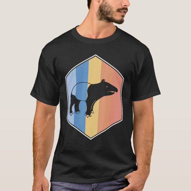Tapir With Retro Colours In A Hexagon T-Shirt (Front)