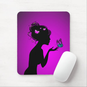 Tapis De Souris La femme papillons violets Mouse Pad
