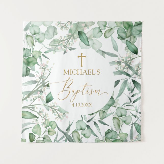 Tapiz  Baptism Eucalyptus greenery backdrop banner Tapestry (Front)