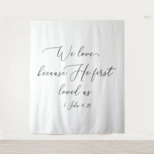 Tapiz Black text white wedding backdrop Tapestry (Front)