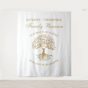 Tapiz Family reunion tree backdrop banner gold Tapestry