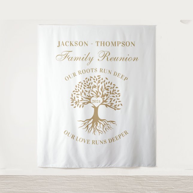 Tapiz Family reunion tree backdrop banner gold Tapestry (Front)