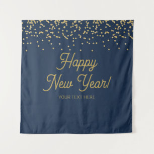 Tapiz Happy New Year blue and gold Backdrop banner Tapestry