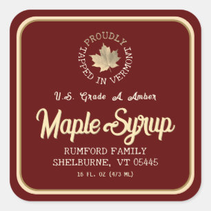 Tapped in Vermont Gold Leaf Maple Syrup 1.5" or 3" Square Sticker