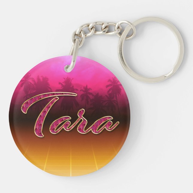 Tara First name name golden pink keychain (Back)