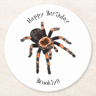 Tarantula cartoon illustration round paper coaster