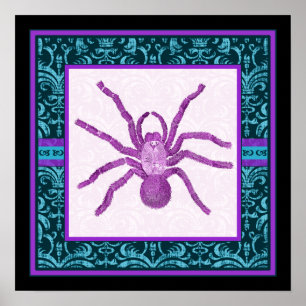 Tarantula - Elegant Teal & Fuschia Damask Border Poster