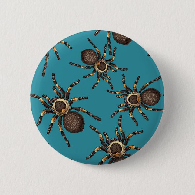 Tarantula on blue 6 cm round badge (Front)