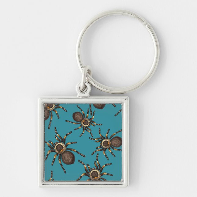 Tarantula on blue key ring (Front)