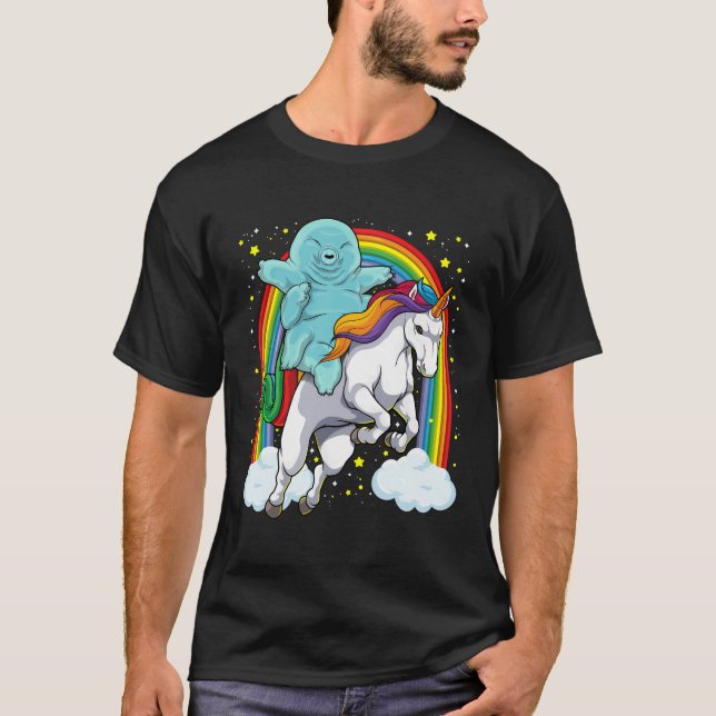 Tardigrade Riding Unicorn Funny Magical Tardigrade T-Shirt (Front)