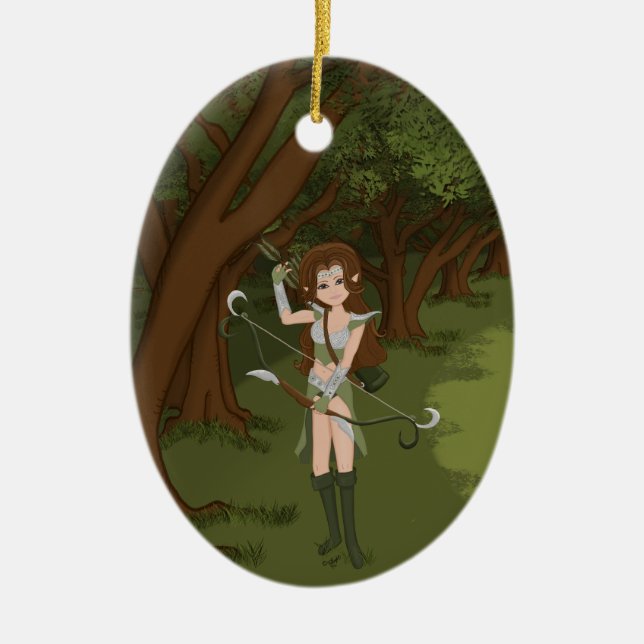 Taren the Archer Warrior Elf Girl Ceramic Tree Decoration (Front)