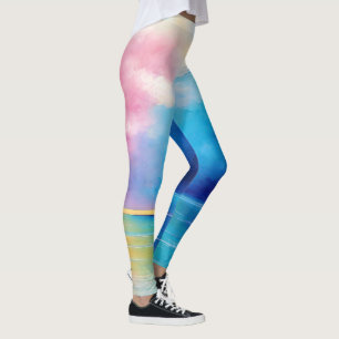 “Tarfarran” Pink and Blue Landscape Seascape Leggings