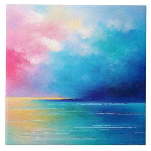 “Tarfarran”  Pink and Blue Landscape Seascape Tile