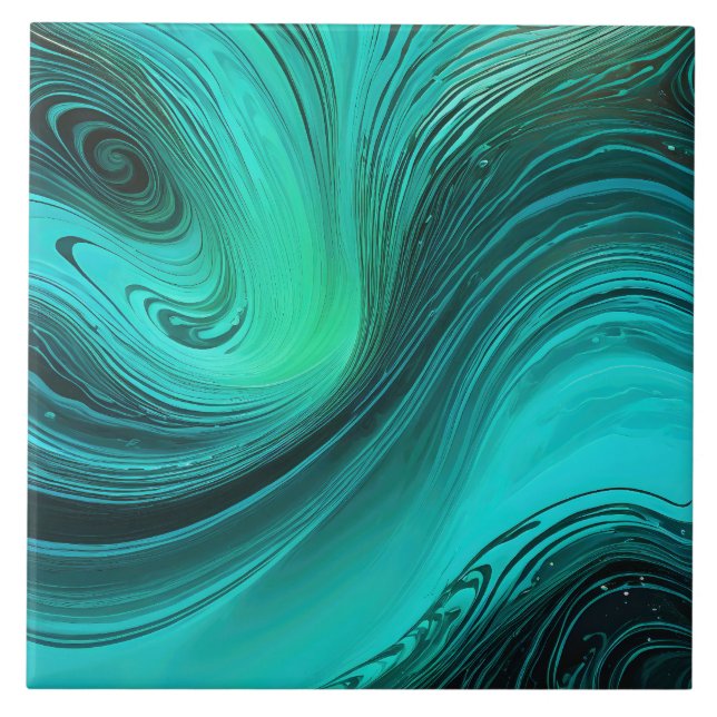 "Tarifa" Blue Swirls Waves Tile (Front)