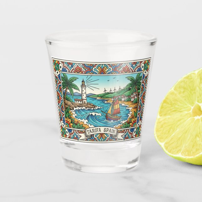 Tarifa Spain Travel Shot Glass (Front)