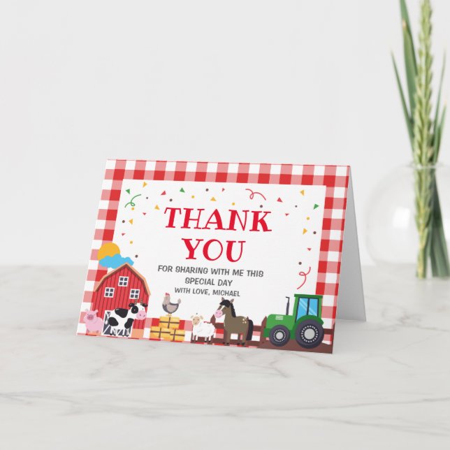 Tarjeta De Agradecimiento Farm animals Birthday ki Thank You Card (Front)