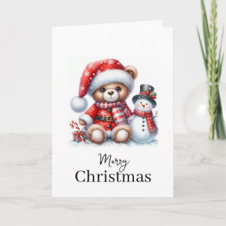 Tarjeta de Navidad: Teddy Bear y Snowman Card