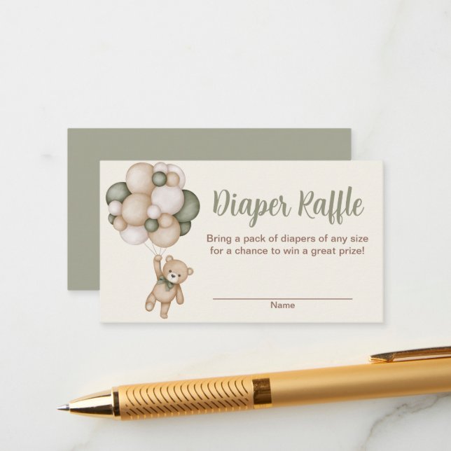 Tarjeta De Recepción Teddy Bear Boy Raffle Diaper Enclosure Card (Front/Back In Situ)