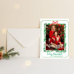 Tarjeta Festiva Border Ribbon Bow Holiday Card
