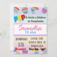 TARJETA INVITACION CUMPLEAÑOS POP IT BIRTHDAY PART