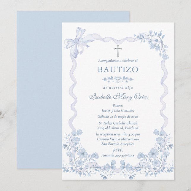  Tarjeta Personalizada Bautizo Niña   Invitation (Front/Back)