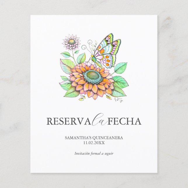 Tarjetas de "Reserva la Fecha" para Quinceañeras Flyer (Front)