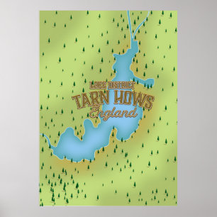 Tarn Hows, lake district, travel map. Poster