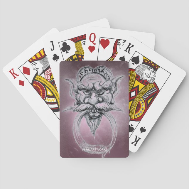 TAROT/ANTIQUE FANTASY GROTESQUE MASK Black Purple Playing Cards (Back)