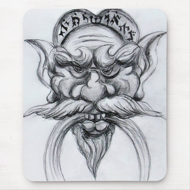 TAROT/ANTIQUE FANTASY GROTESQUE MASK Black White Mouse Pad (Front)