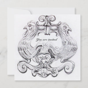 TAROT/ ANTIQUE FLORENTINE GROTESQUE Green White Invitation