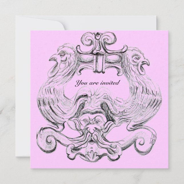 TAROT/ ANTIQUE FLORENTINE GROTESQUE Pink Black Invitation (Front)