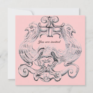 TAROT/ ANTIQUE FLORENTINE GROTESQUE Pink Black Invitation