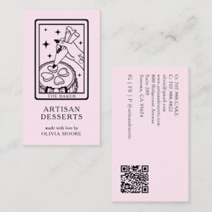 Tarot Artisan Baker Dessert Caterer QR Code Pink Business Card