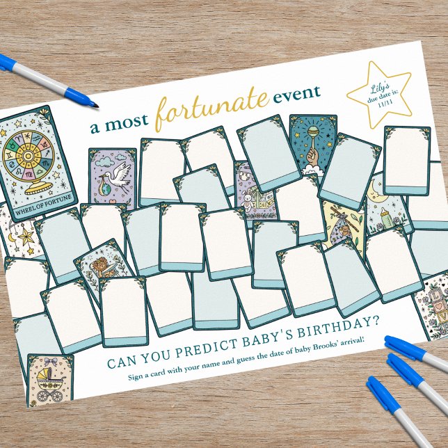 Tarot Baby Shower Due Date Birthday Guessing Game Poster (Keepsake Signable Poster for Birthday Predictions!)