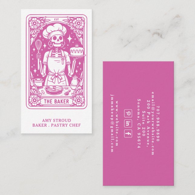 Tarot Baker Pastry Chef Hot Pink Business Card (Front/Back)