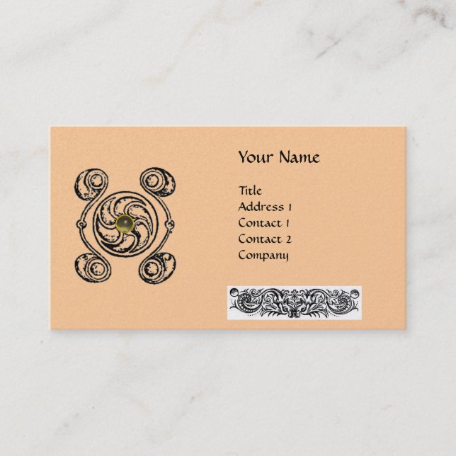 TAROT Black Pink Celtic Drawing Gemstone Monogram Business Card (Front)