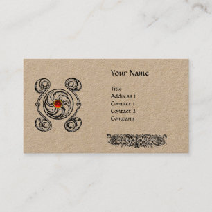 TAROT BLACK WHITE CELTIC DRAWINGS RED GEM MONOGRAM BUSINESS CARD
