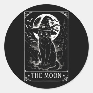 Tarot Card Crescent Moon And Black Cat Witch Hat Classic Round Sticker