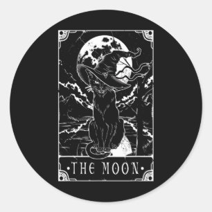 Tarot Card Crescent Moon And Black Cat Witch Hat H Classic Round Sticker