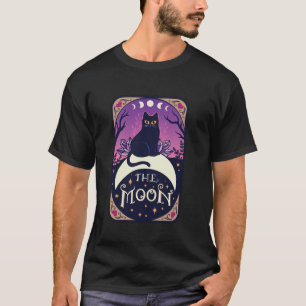 Tarot Card Crescent Moon And Black Cat Witch Hat H T-Shirt