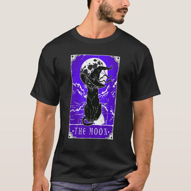 Tarot Card Crescent Moon And Black Cat Witch Hat H T-Shirt (Front)