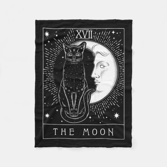 Tarot Card Crescent Moon And Cat Graphic  Fleece Blanket (Front)