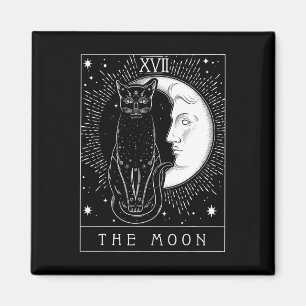 Tarot Card Crescent Moon And Cat Graphic  Magnet