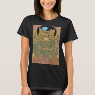 Tarot Card Crescent Moon And Cat Graphic Mystical  T-Shirt