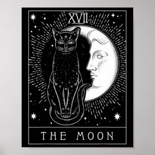 Tarot Card Crescent Moon And Cat Graphic  Poster
