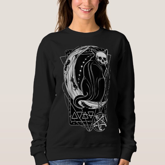 Tarot Card Crescent Moon And Cat Graphic Sweatshirt (Front)