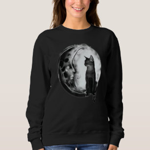 Tarot Card Crescent Moon and Cat Halloween Sweatshirt