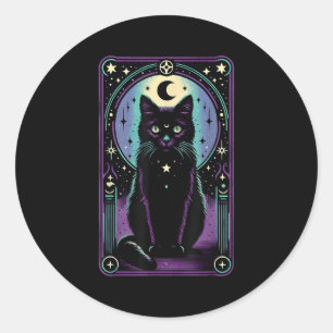 Tarot Card Crescent Moon Black Cat Lover Tarot Cat Classic Round Sticker