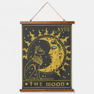 Tarot Card Crescent Moon Cleopatra And Sphynx Cat  Hanging Tapestry